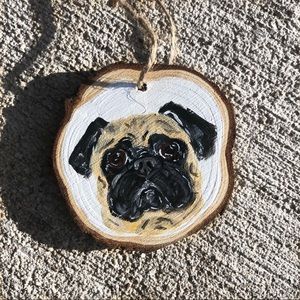 Pug hand painted Christmas dog painting ornament art